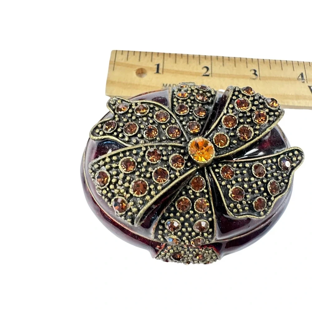 Round Burgundy Trinket Jewelry Box with Rhinestone‎ Bow Accent Display Decor